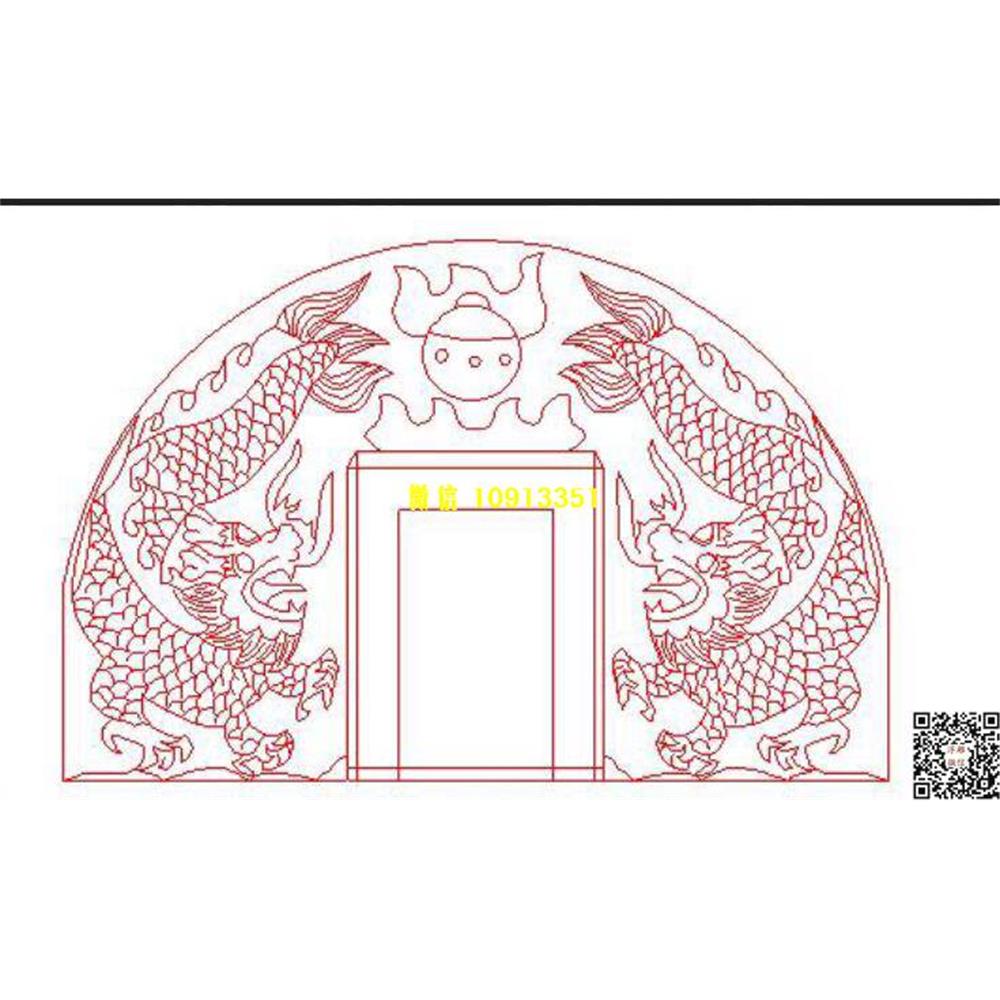 精雕图68双龙墓碑碑头线雕图线条图单线铣底图_电脑雕刻plt文泰矢量图精雕图浮雕图